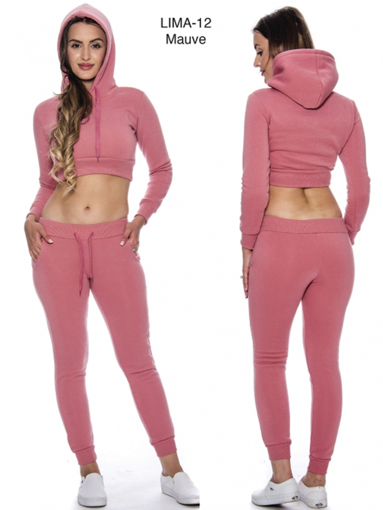 [200LIMA12MM] Women's Mauve Cropped Hoodie & Joggers Activewear Set Lima-12 Mauve (M)