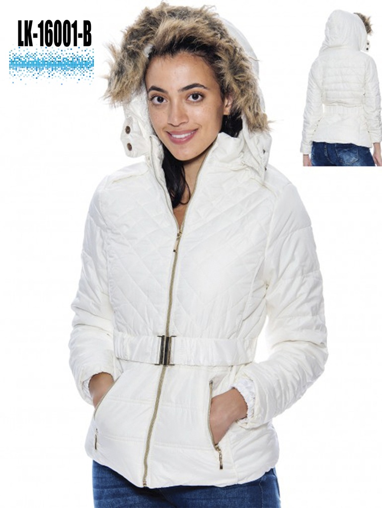 [200LK16001BS] Women's White Faux Fur Hooded Puffer Jacket LK-16001-B (S)