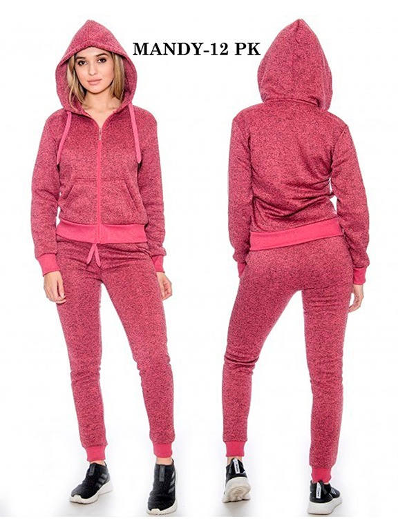 Women's Coral Pink Zip Hoodie & Joggers Activewear Set Mandy-12 PK