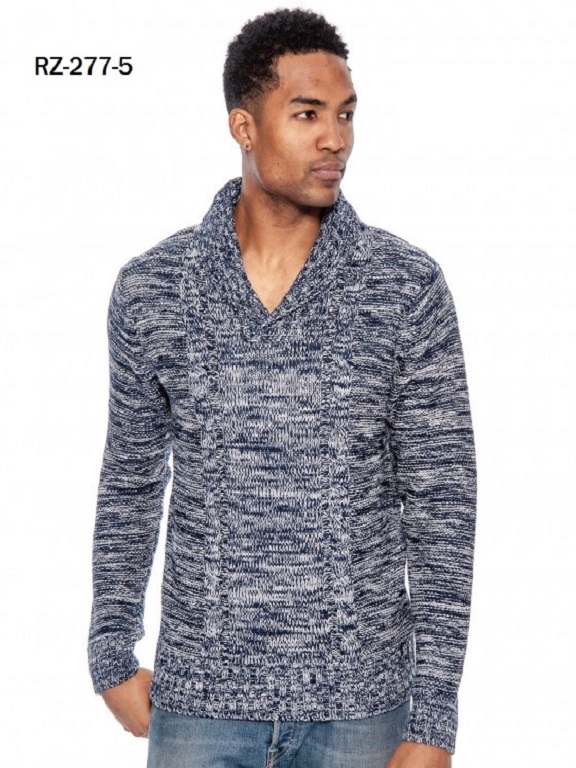 Men's Navy Marled Cable-Panel Shawl-Collar Sweater – L.A