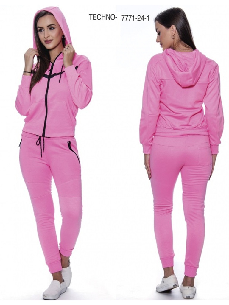 [200TECHNO7771241S] Women's Pink Hoodie & Joggers Activewear Set Techno-7771-241 (S)