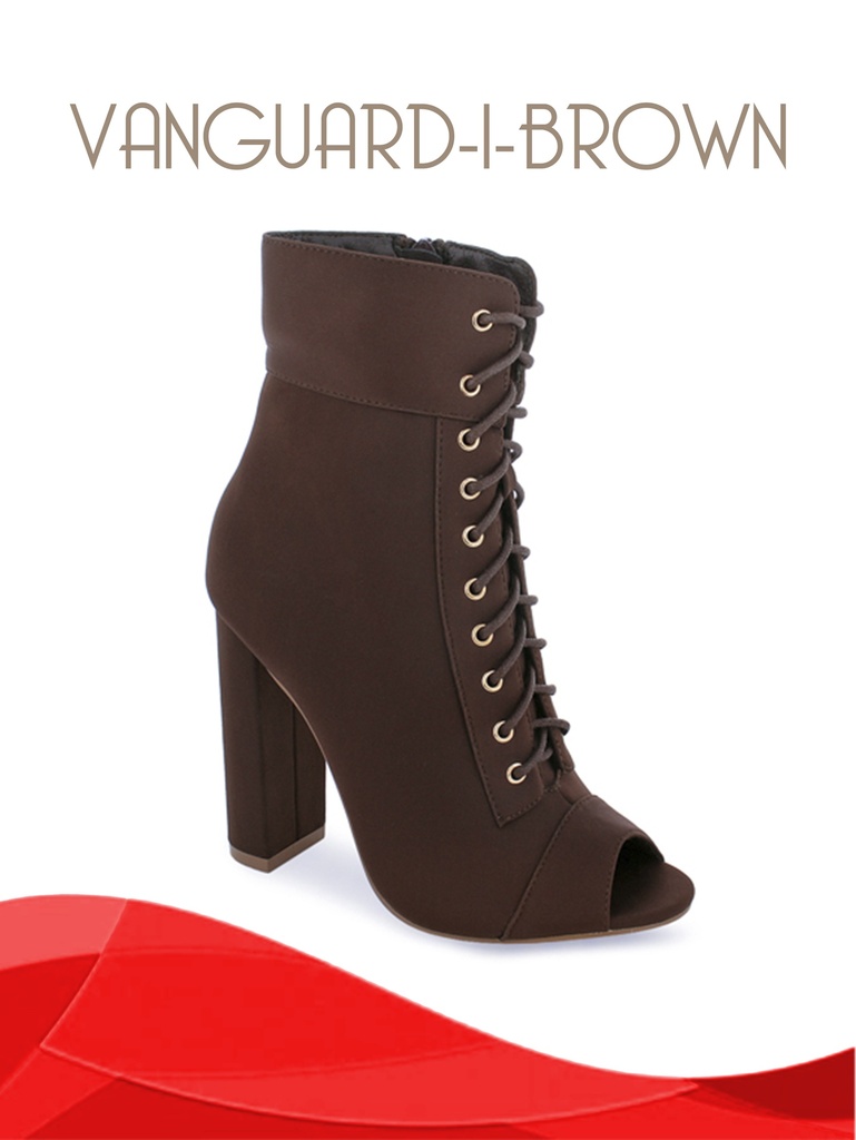 Botines Punta Abierta con Cordones y Tacón Grueso Café para Mujer Vanguard-1 Brown