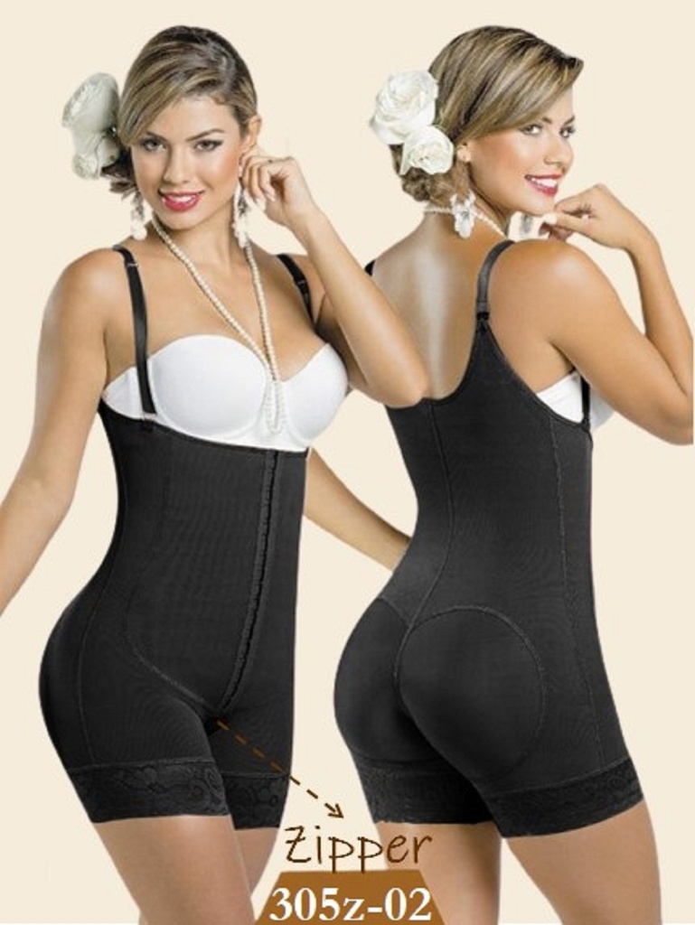 [230305ZXL02] Women's Black Zipper Short Body Shaper Shapewear Body Shaper 305Z-02 (XL)