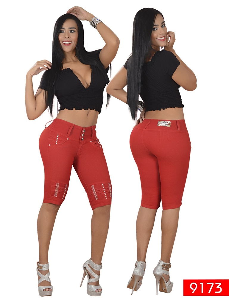 [103917301] Women's Red Orange Stretch Bermuda Shorts 9173