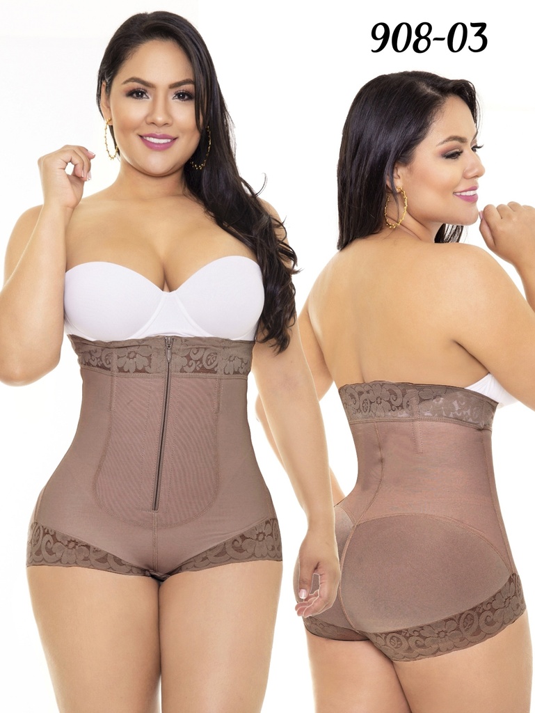 Faja Moldeadora Short Moldeador Cintura Alta con Encaje Mocha para Mujer 908-03