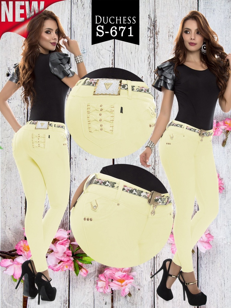 [237671S03] Women's Pastel Yellow Butt Lift Skinny Jeans S-671 (3)