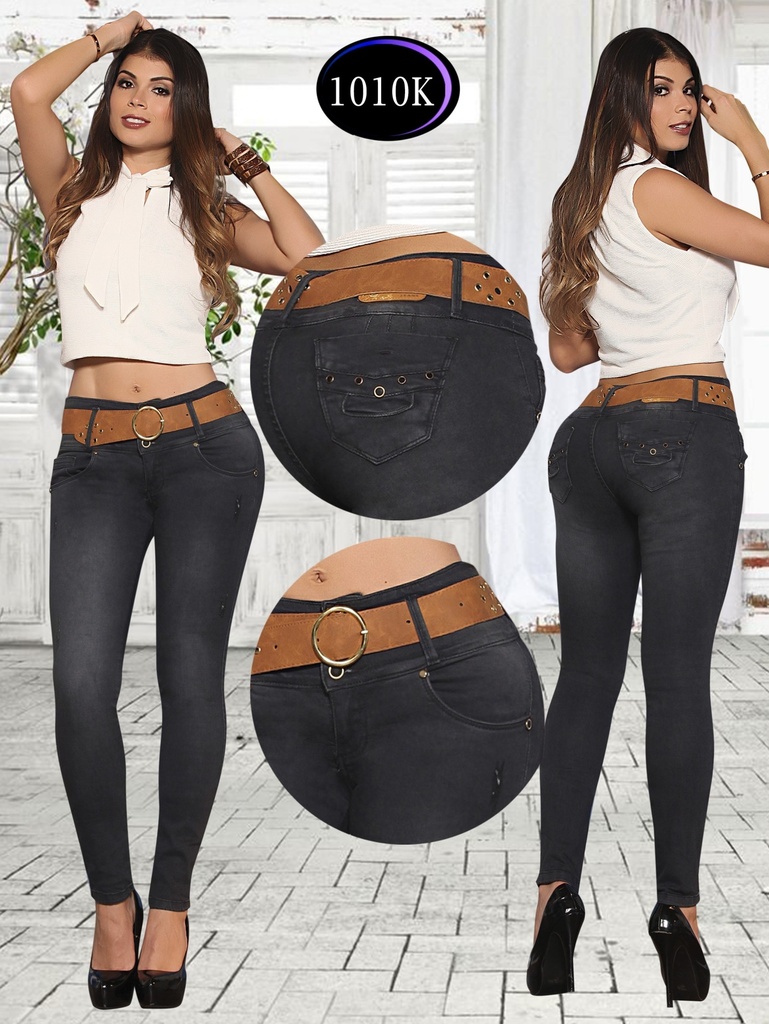 Jeans Levantacola Ajustados Gris Carbón para Mujer 1010K
