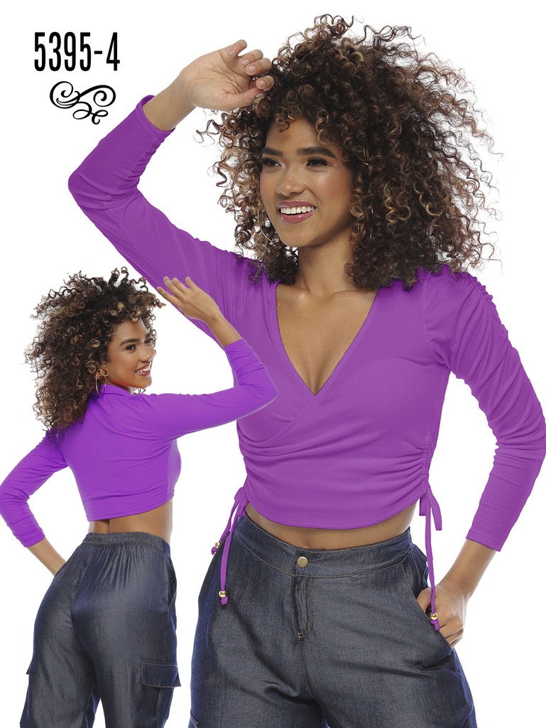 Women's Purple Wrap Long-Sleeve Crop Top 5395-4