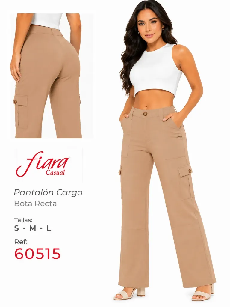 Pantalón Cargo Pierna Ancha Beige para Mujer 60515
