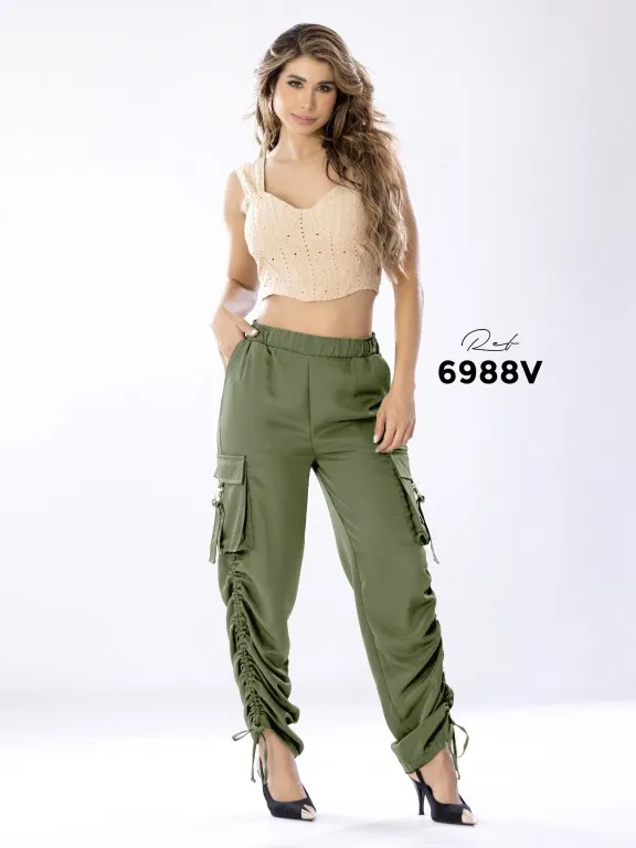 [2526988VM] Women's Olive Green Cargo Jogger Pants 6988V (M)