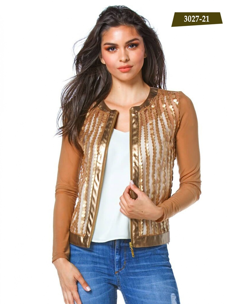 Chaqueta Metalizada con Lentejuelas Bronce para Mujer 3027-21