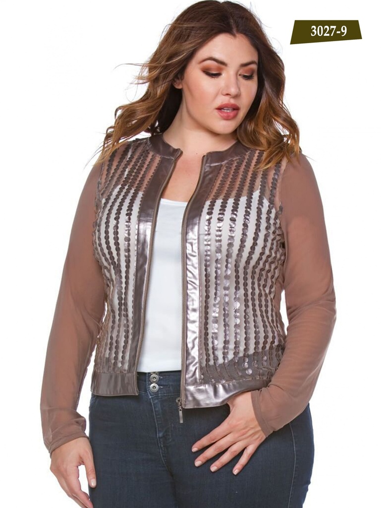 Chaqueta Bomber Lentejuelas Oro Rosa Metálico para Mujer 3027-9
