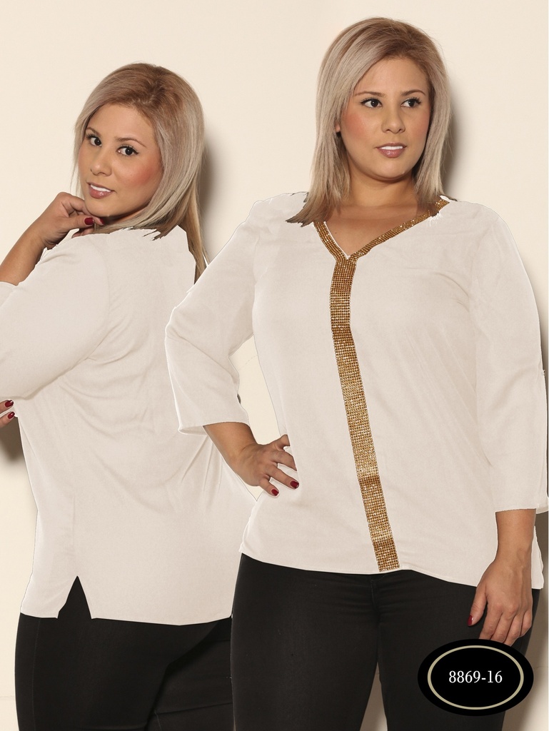 [256886916XXL] Women's Cream Gold-Trim Blouse 8869-16 (2XL)