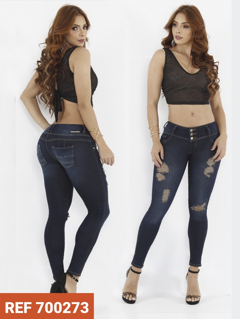 Women's Dark Wash Distressed Butt Lift Skinny Jeans 700273