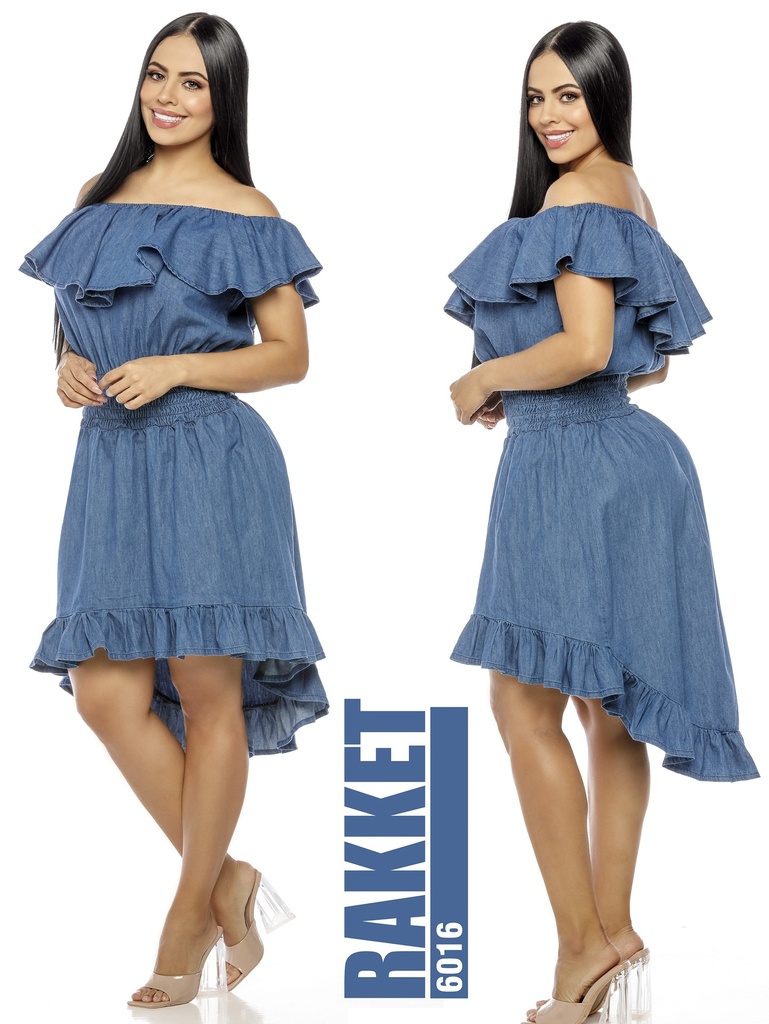 Vestido Asimétrico con Volantes Azul Mezclilla para Mujer 6016