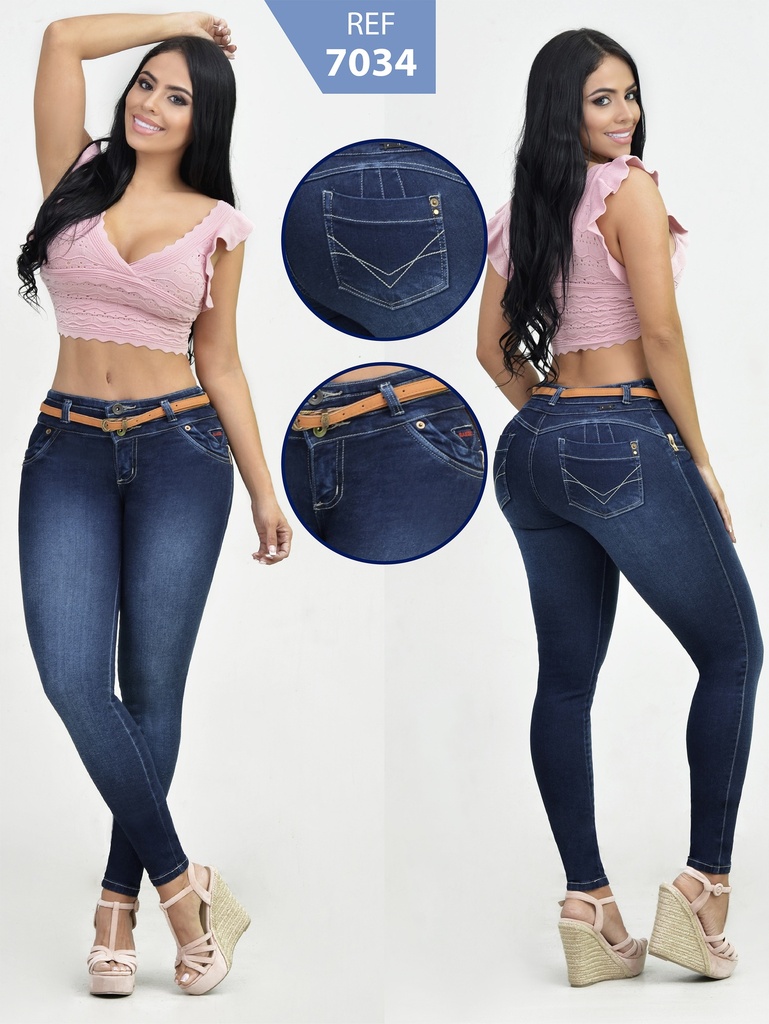Jeans Levantacola Ajustados Azul Marino Oscuro para Mujer 7034