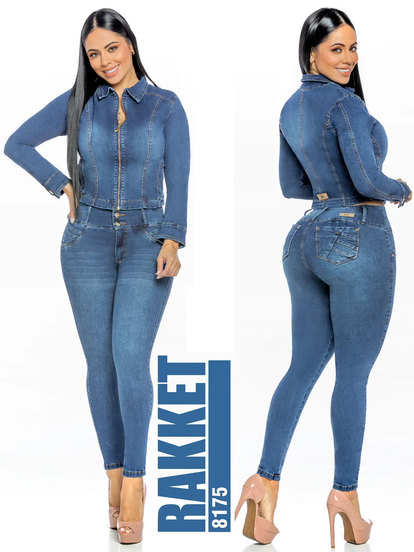 Conjunto de 2 Piezas Chaqueta y Jeans Mezclilla Media para Mujer 8179