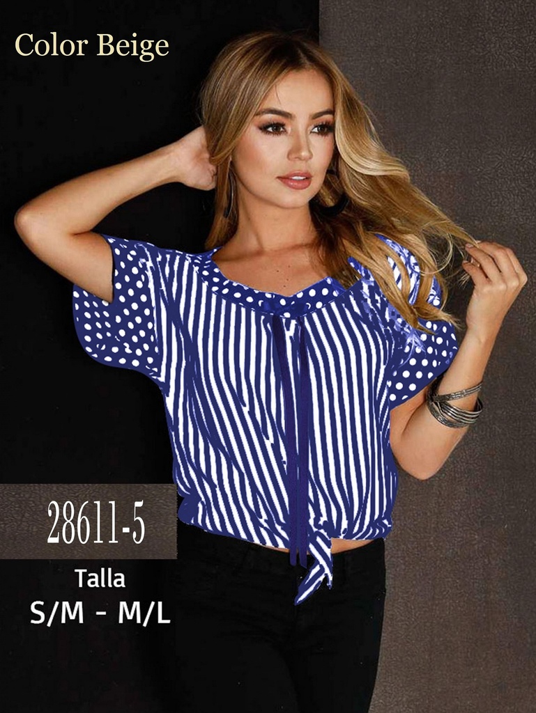 Blusa con Lazo Frontal Rayas Azules para Mujer 28611-5