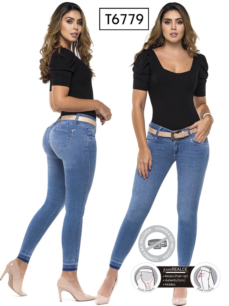 Jeans Levantacola Ajustados Lavado Medio para Mujer T6779
