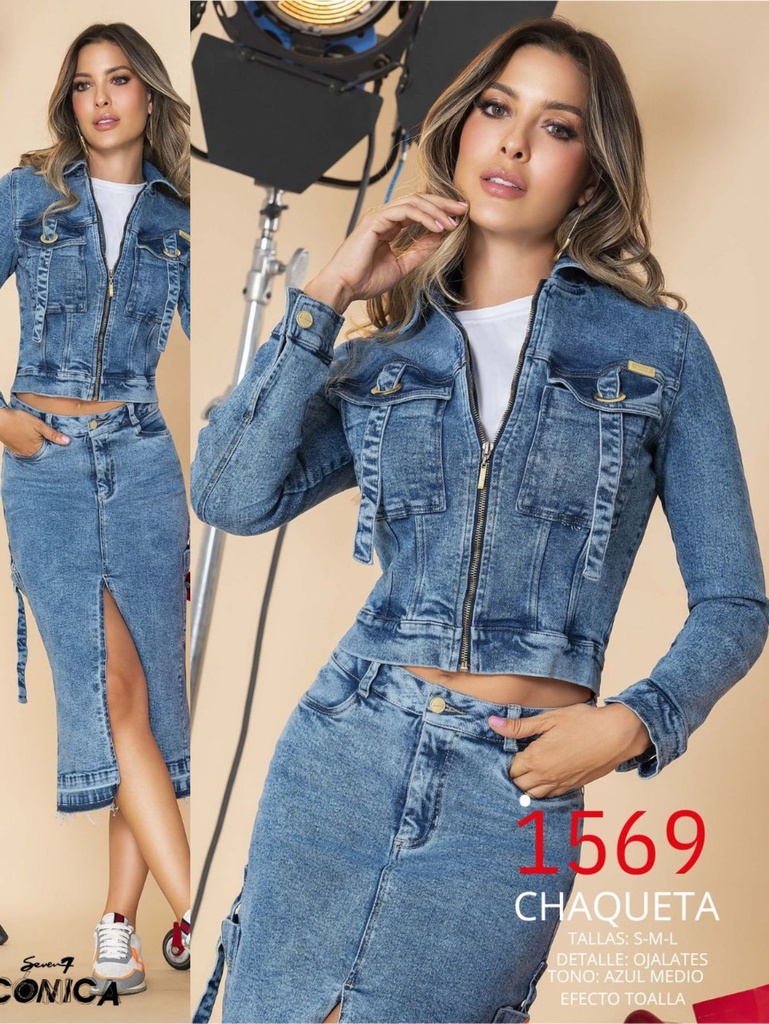 [2871569S] Women's Blue Denim Cropped Denim Jacket 1569 (S)