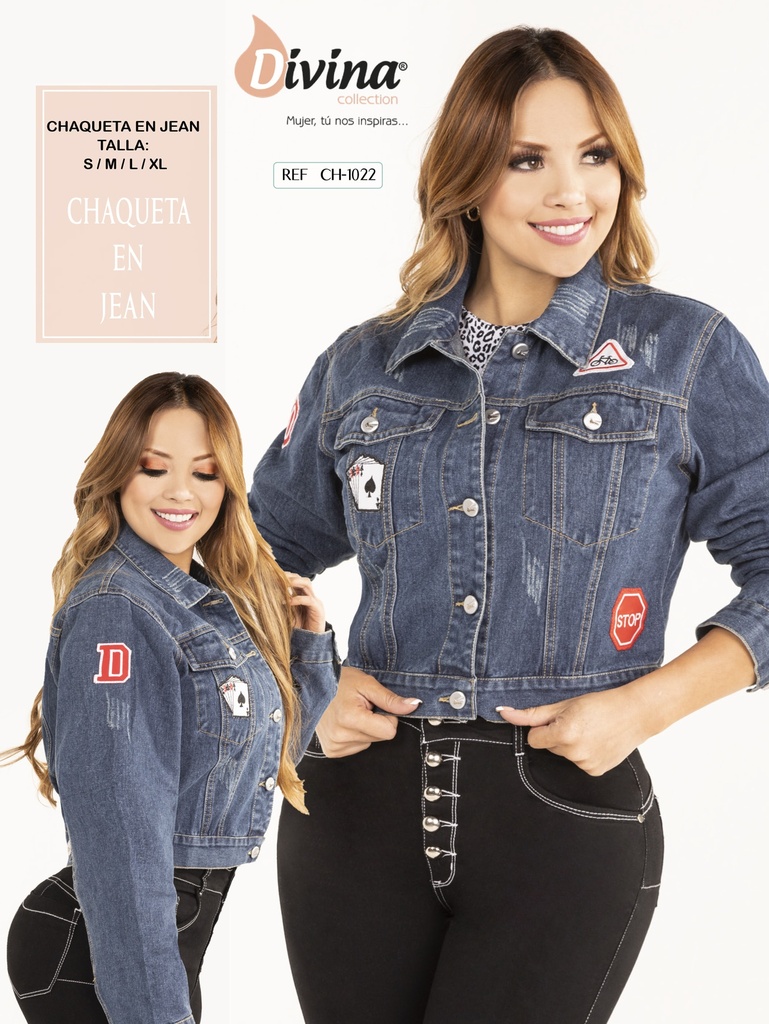 Chaqueta de Jean con Parches Azul Jean para Mujer Divina