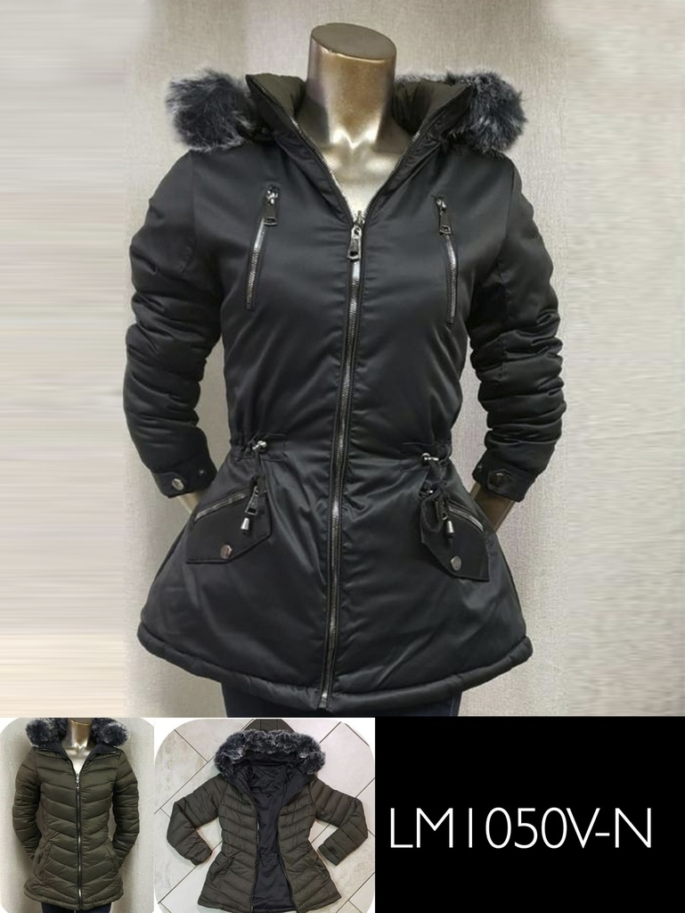 Women's Black Faux Fur Hooded Parka Jacket LM1050V-N