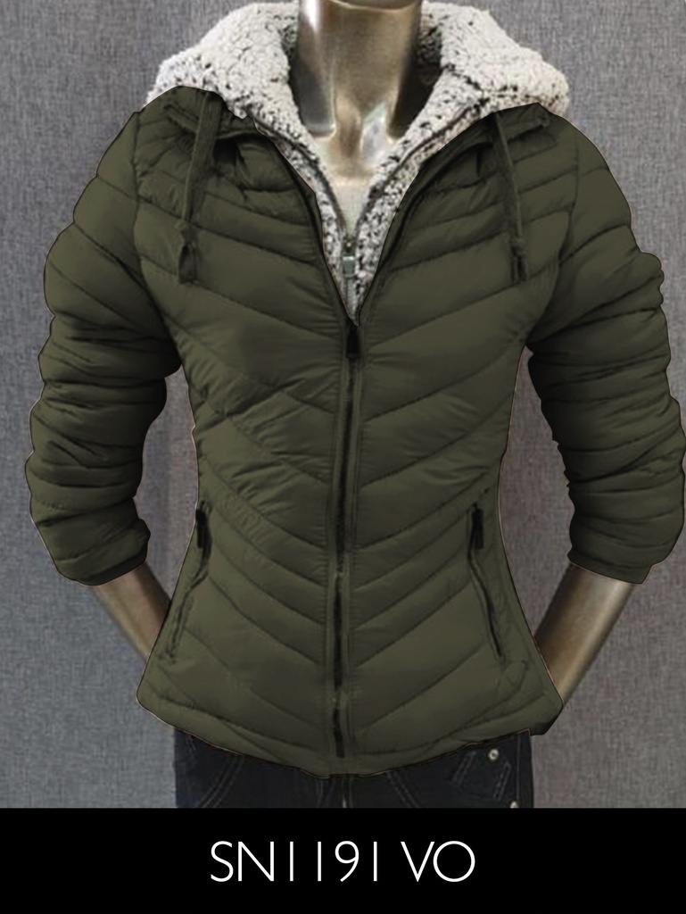 [315SN1191VS] Women's Olive Green Puffer Sherpa Hood Jacket SN1191-VO (S)