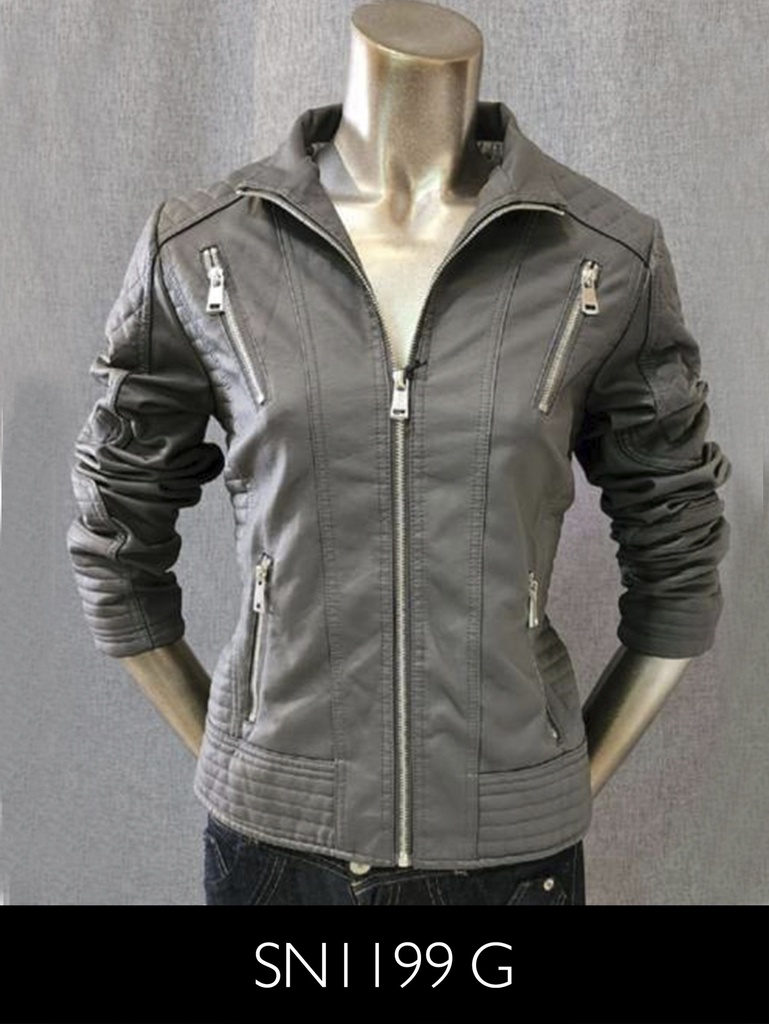 Women's Gray Faux Leather Jacket Jacket SN1199G