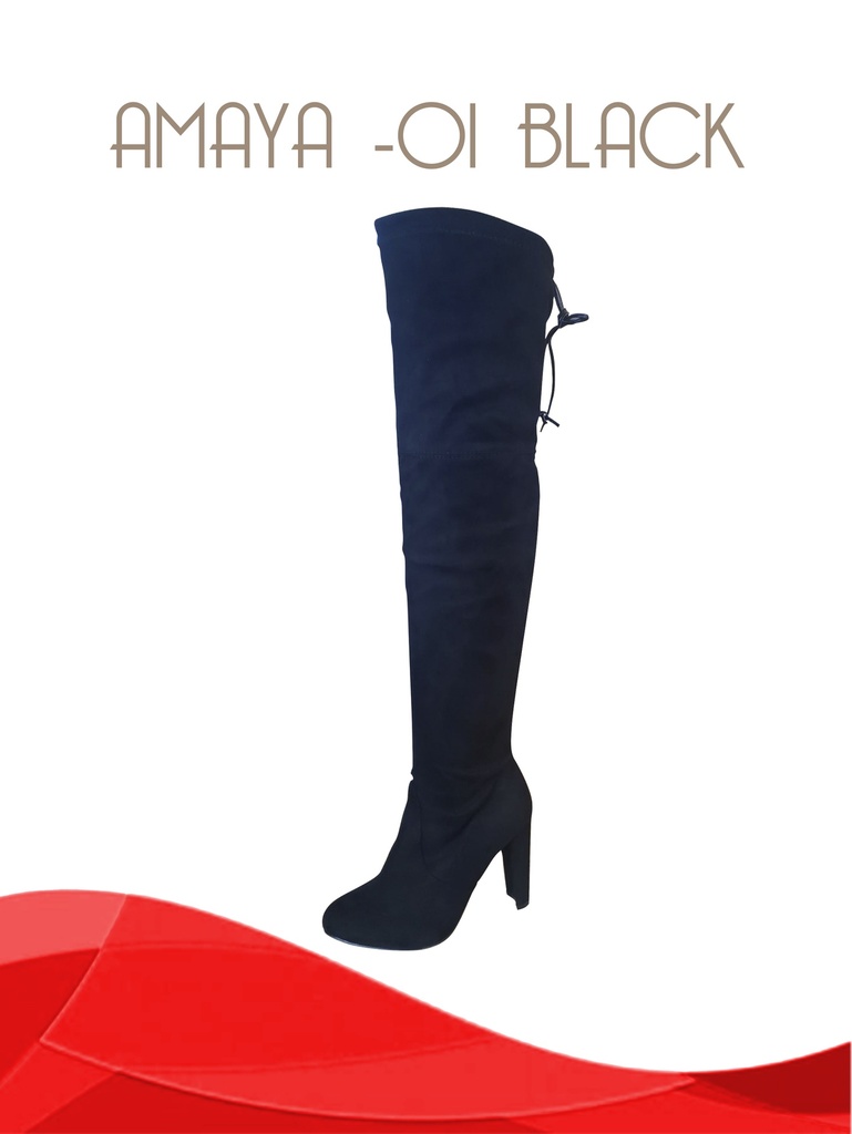 Botas Hasta el Muslo con Cordón y Tacón Grueso Negro para Mujer Amaya-01