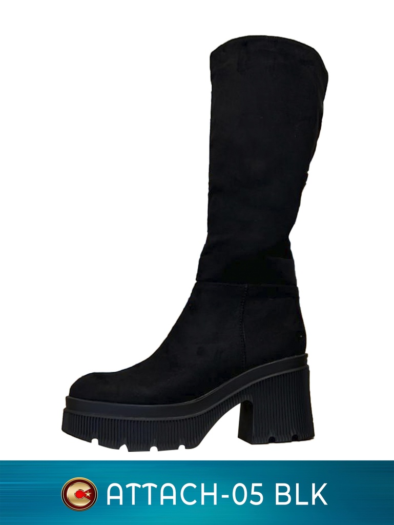 Women's Black Chunky Platform Knee High Boots Attach-05