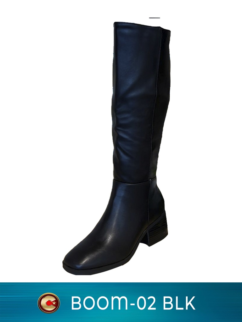 [316BOOM2B7] Women's Black Knee High Block Heel Boots Boom-02 Black (7)