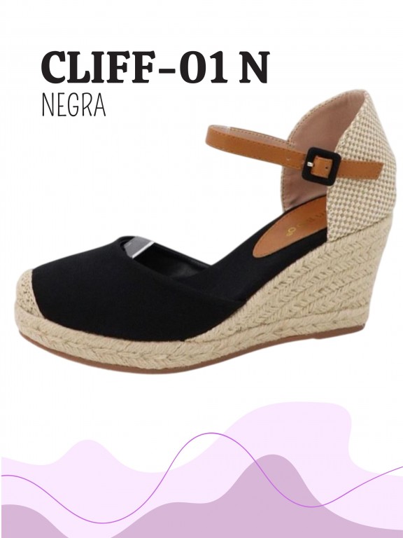 [316CLIFF01N10] Women's Black Espadrille Wedge Sandals Cliff-01 (10)
