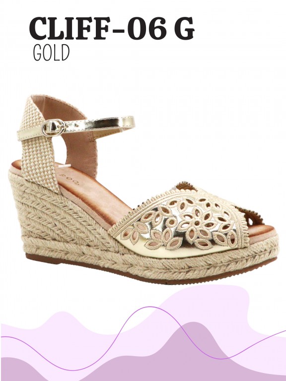 Sandalias Cuña Espadrille Dorado Calado para Mujer Cliff-06 G