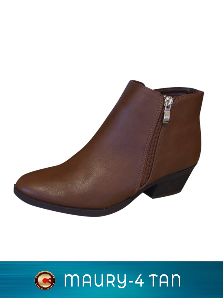 [316MAURY4T7] Women's Tan Side Zip Block Heel Ankle Boots Maury-4 (7)