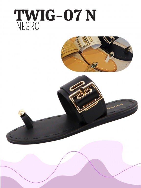 [316TWIG07N6] Women's Black Toe Ring Slide Sandals Twig-07 (6)