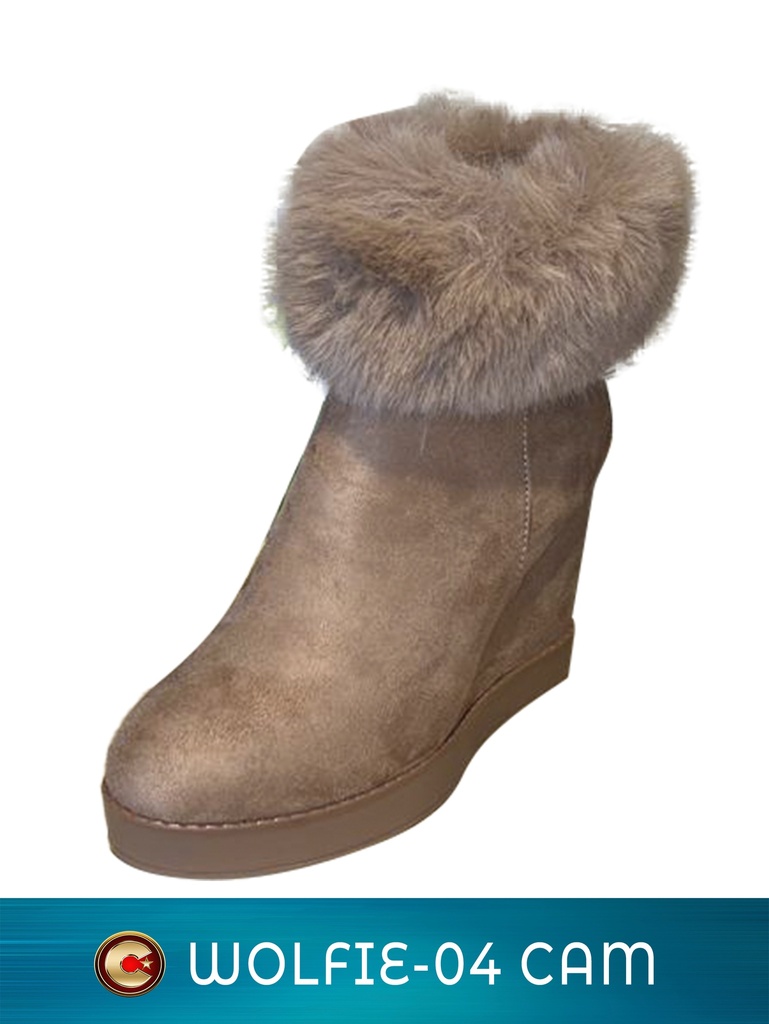 Botines Cuña con Detalle de Piel Sintética Gamuza Camel para Mujer Wolfie-04