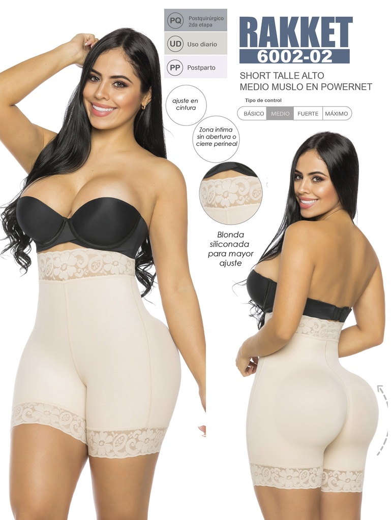 [3186002L02] Women's Beige High Waist Shaper Shorts with Lace Hem Shapewear Body Shaper 6002-02 (L)