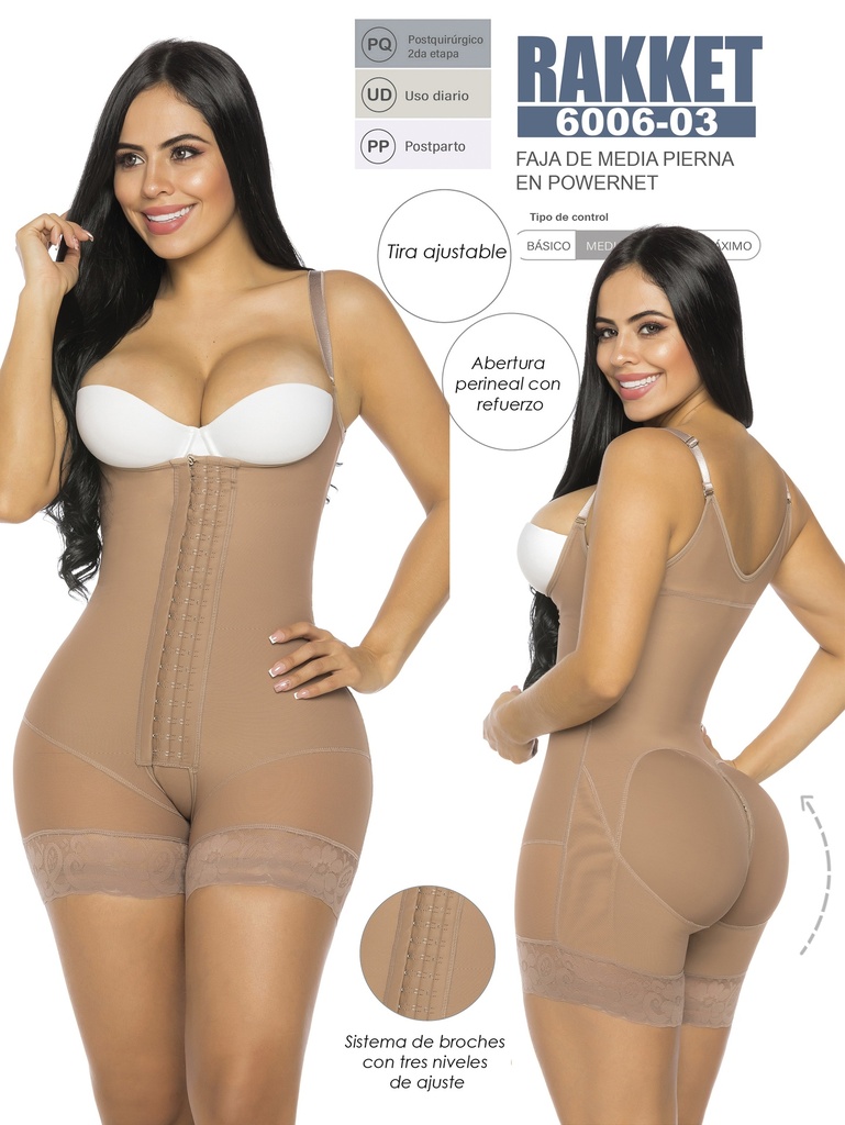 [3186006S03] Women's Mocha Mid-Leg Body Shaper Shapewear Body Shaper 6005-03 (S)