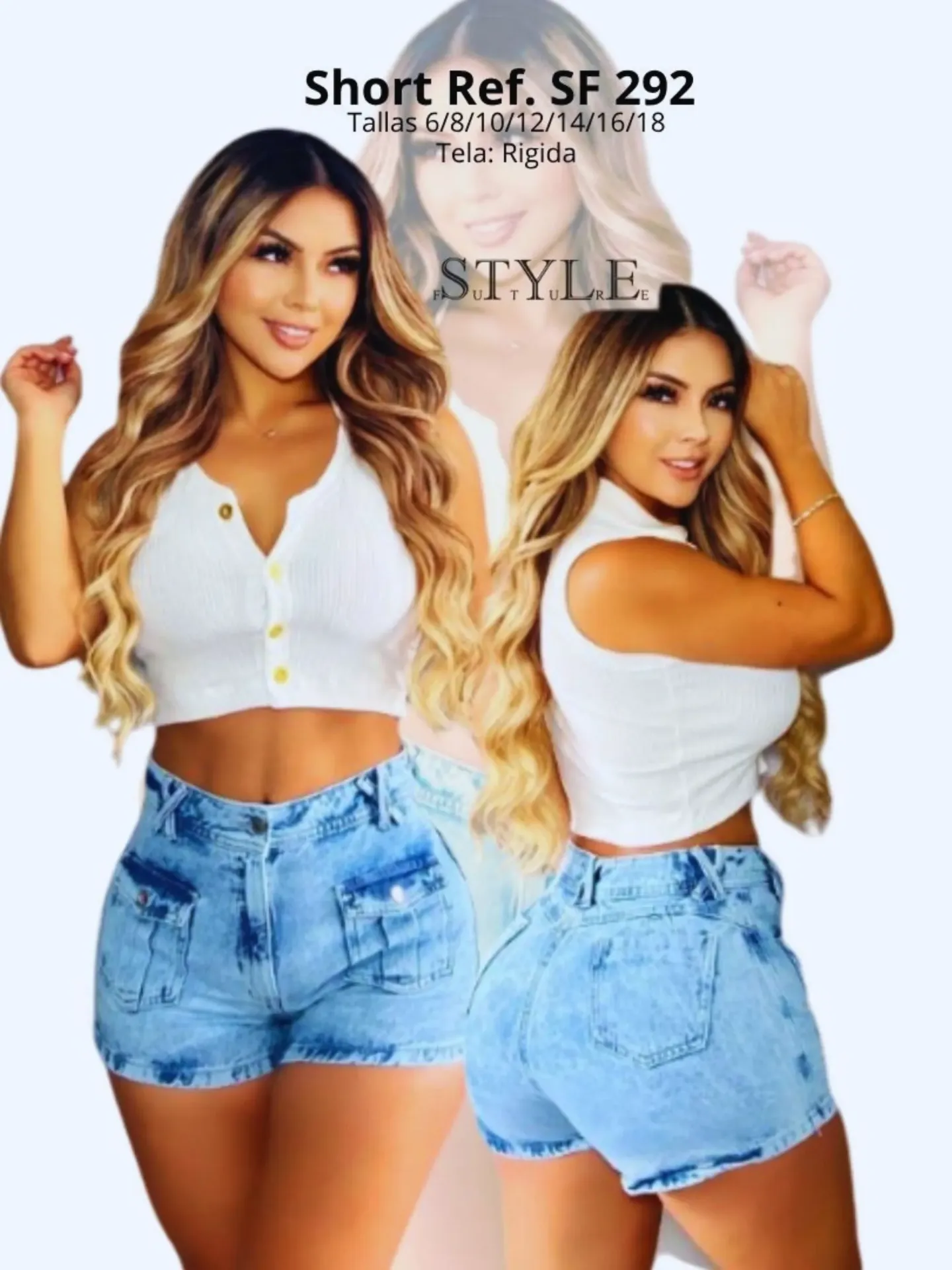 [321SF29203] Short Mezclilla Tiro Alto Lavado Claro para Mujer SF292 (3)