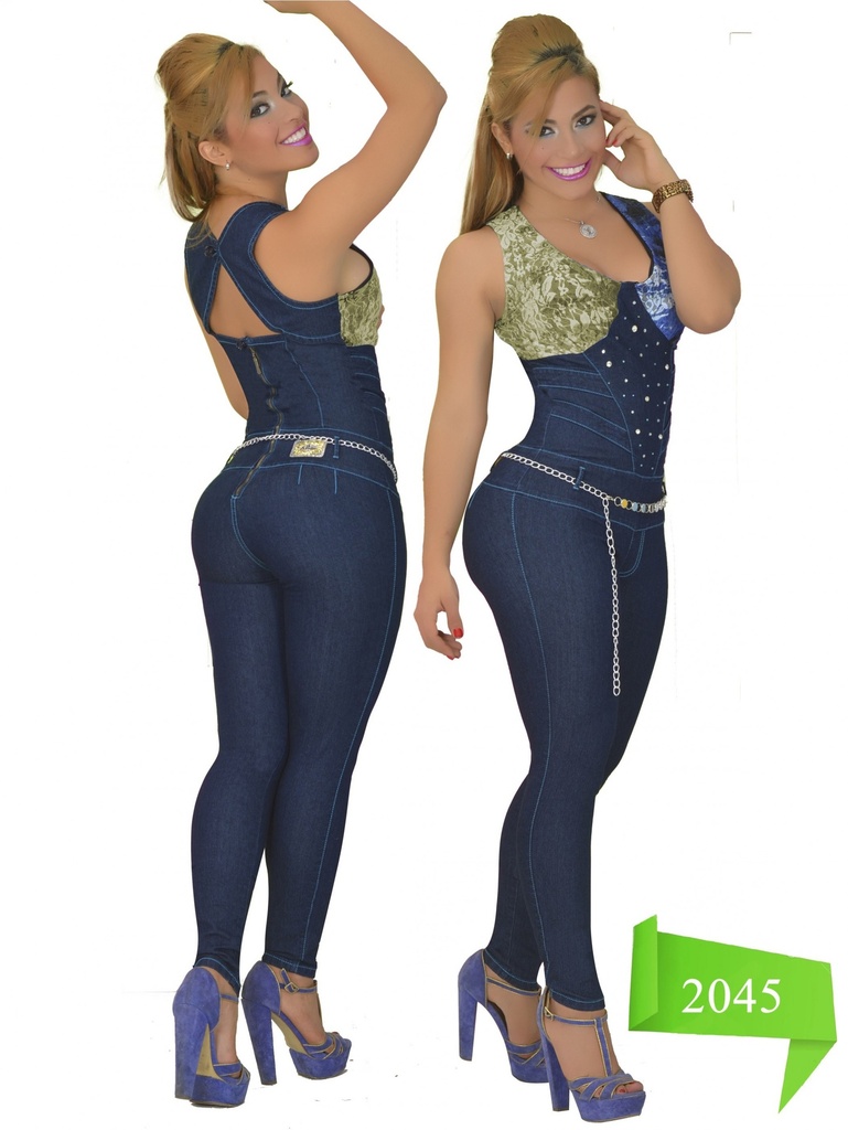 Women's Navy Blue Sleeveless Belted Butt Lift Jumpsuit 2045