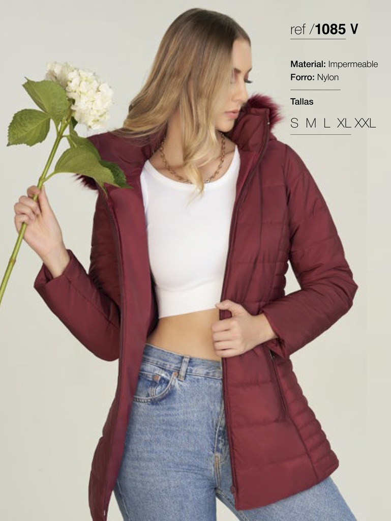 Women's Burgundy Hooded Puffer Parka Jacket 1085V