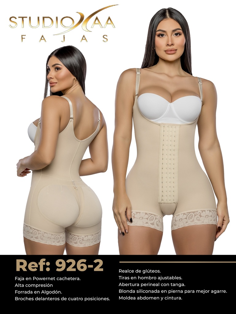 [370926S02] Studio AA Colombian Powernet Faja 926 – Short Body Shaper, Beige (S)