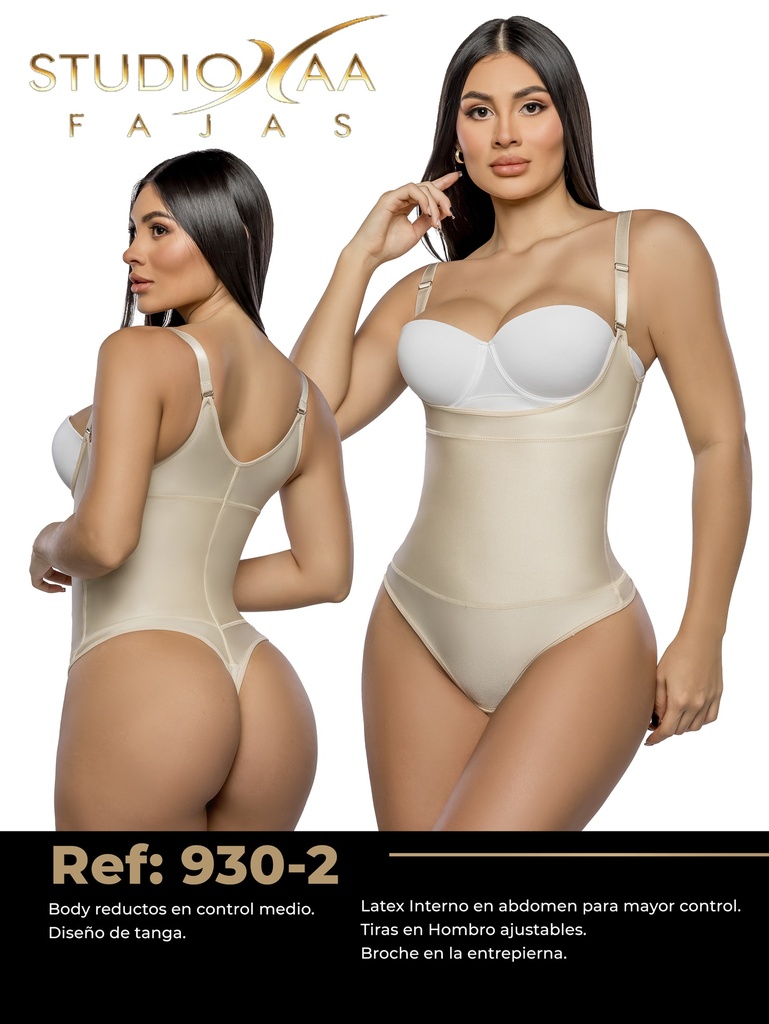 [370930M02] Women's Beige Thong Bodysuit Shaper Shapewear Body Shaper 930-2 (M)
