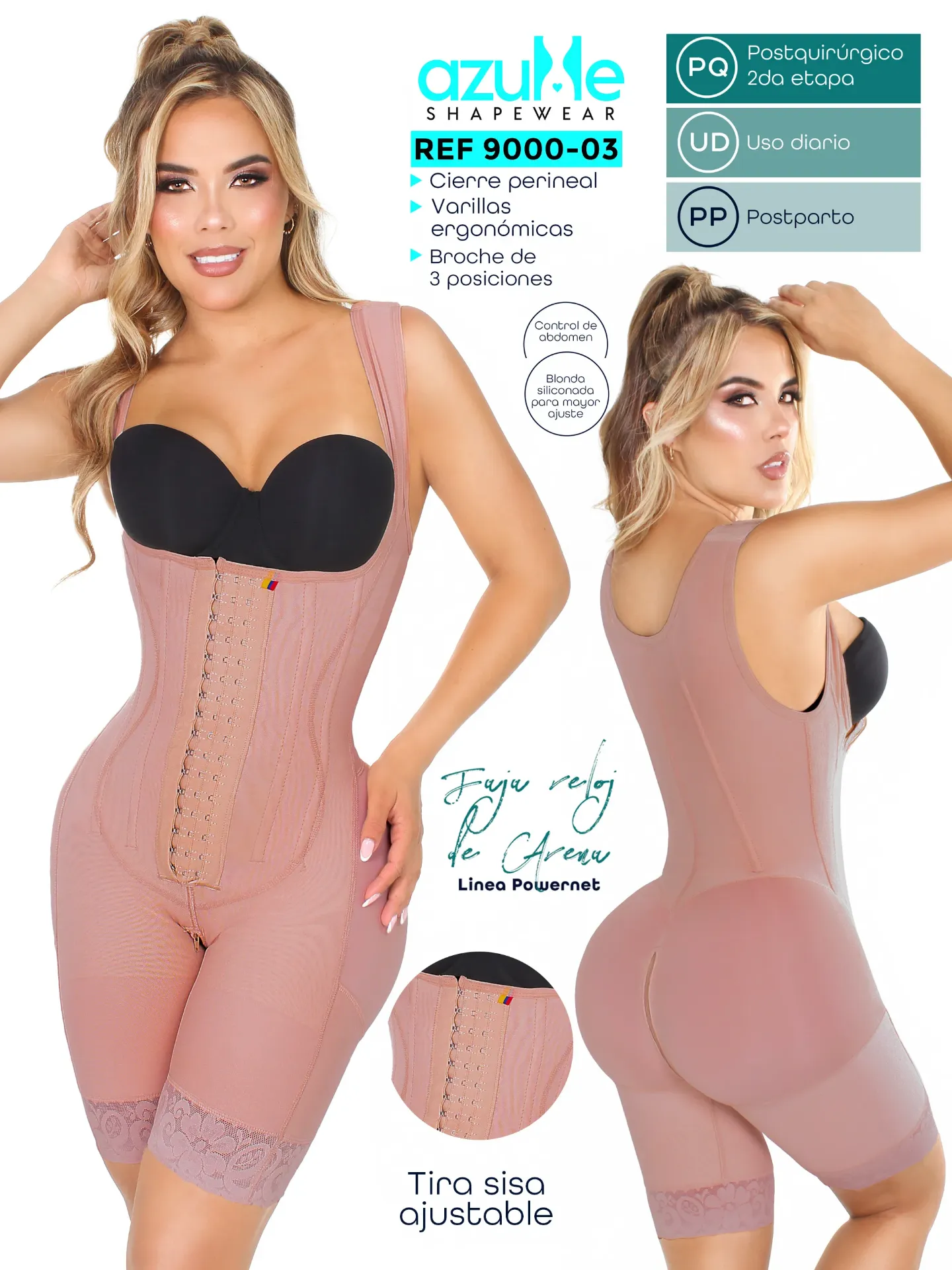 [3719000L03] FAJA SHORT RELOJ DE ARENA TIRA SISA BROCHE 3 POSICIONES 6 VARILLAS (L)