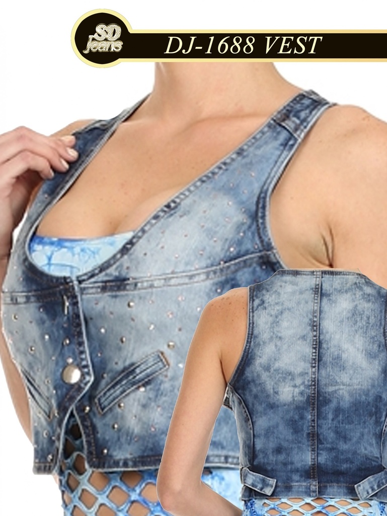 [1041688l] Women's Denim Studded Vest DJ-1688