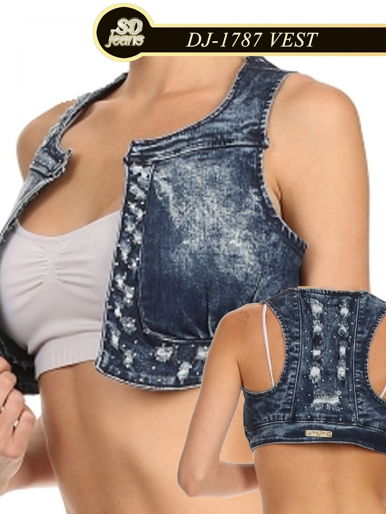 [1041787l] Women's Denim Distressed Vest DJ-1787
