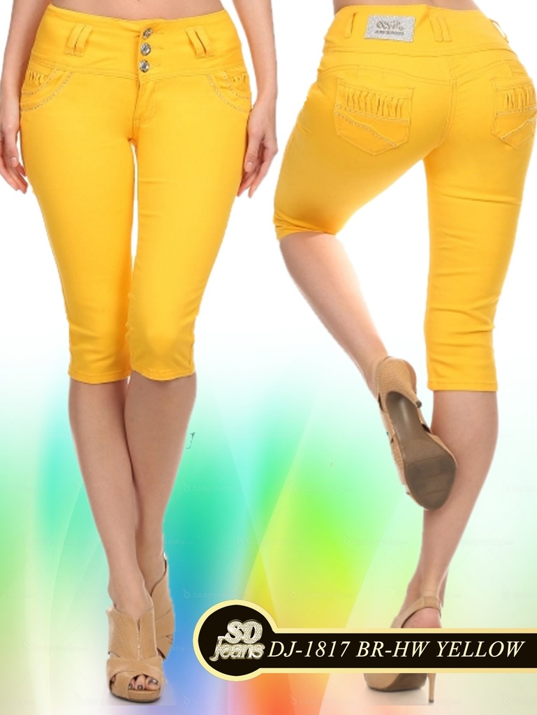 Jeans Capri Tiro Alto Amarillo para Mujer DJ-1817