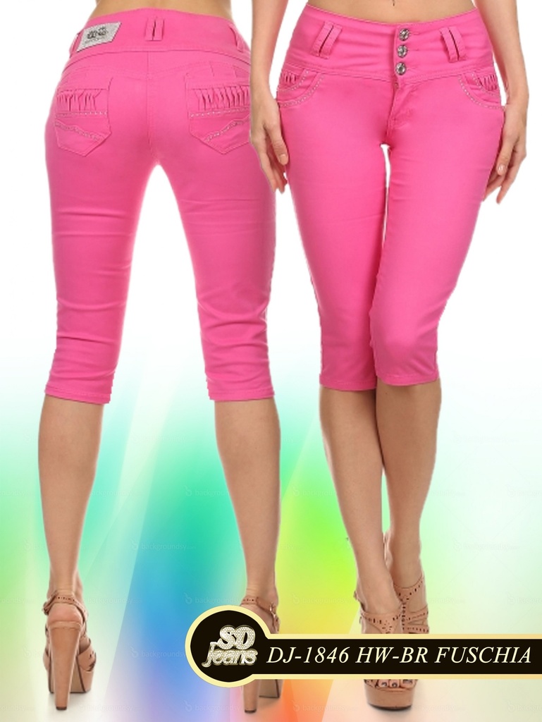 [1041846BR03] Women's Fuchsia High-Waist Capri Jeans DJ-1846