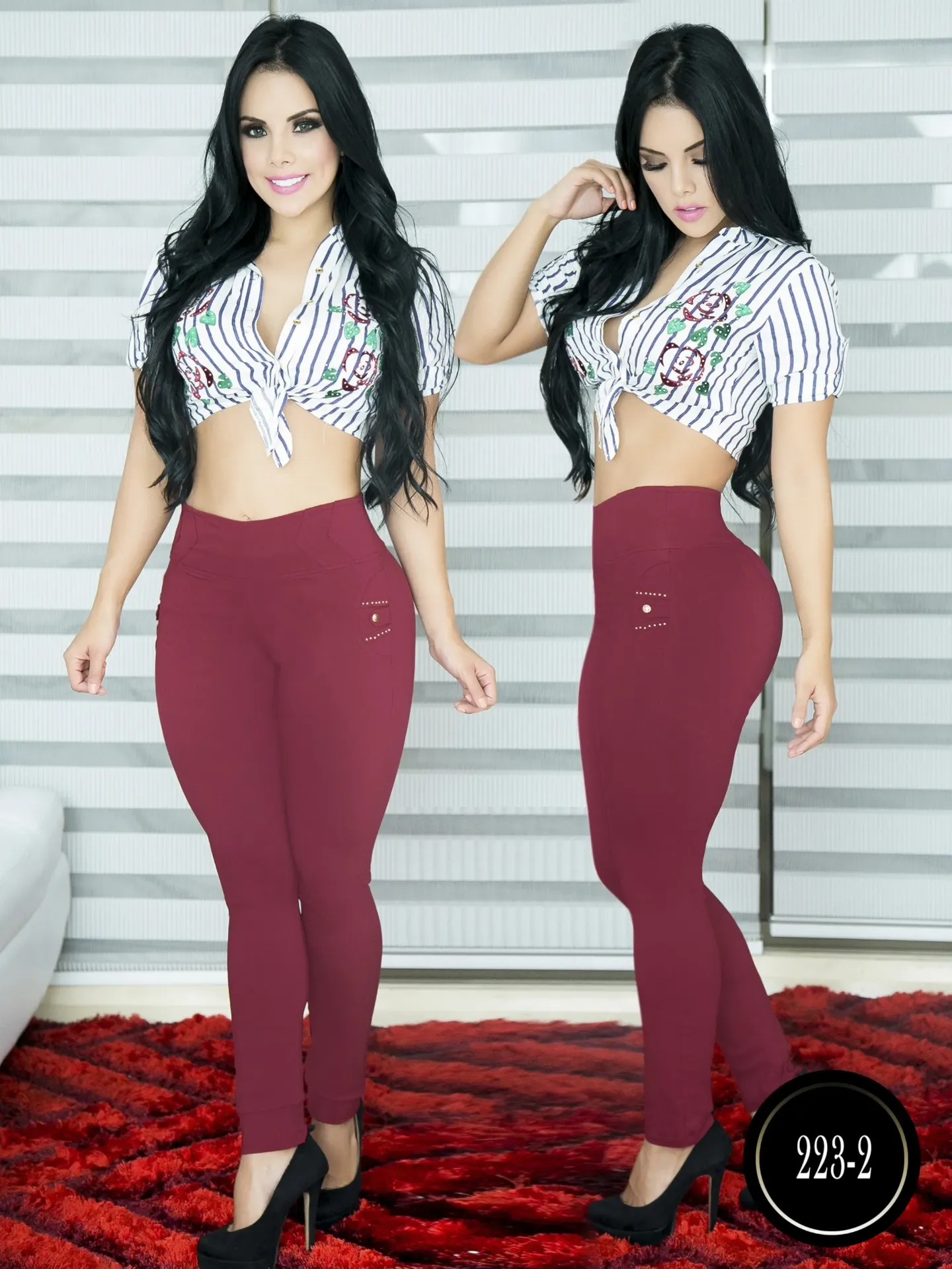 [107223201] Women's Burgundy High-Waisted Skinny Comfort Pants – Thaxx 223-2
