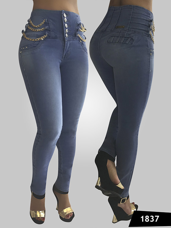 Jeans Tiro Alto Corsé Levantacola Gris para Mujer 1837